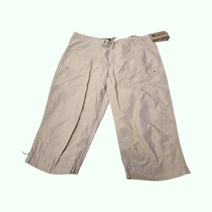 Columbia Womens Tan Capri Pants Cotton Nylon Hiking Utility Crop Size L NWT